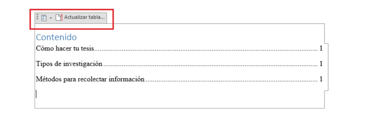 tabla de contenido